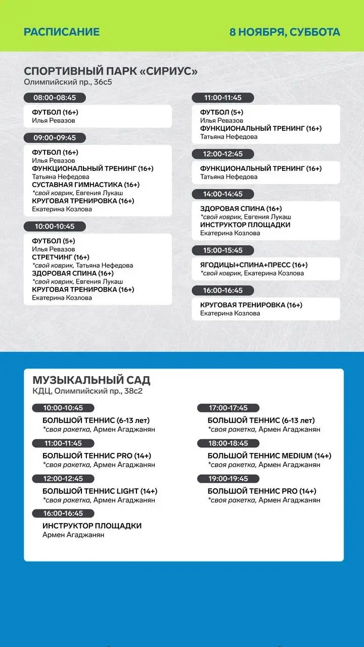 Тренировки и расписание спортивных тренировок