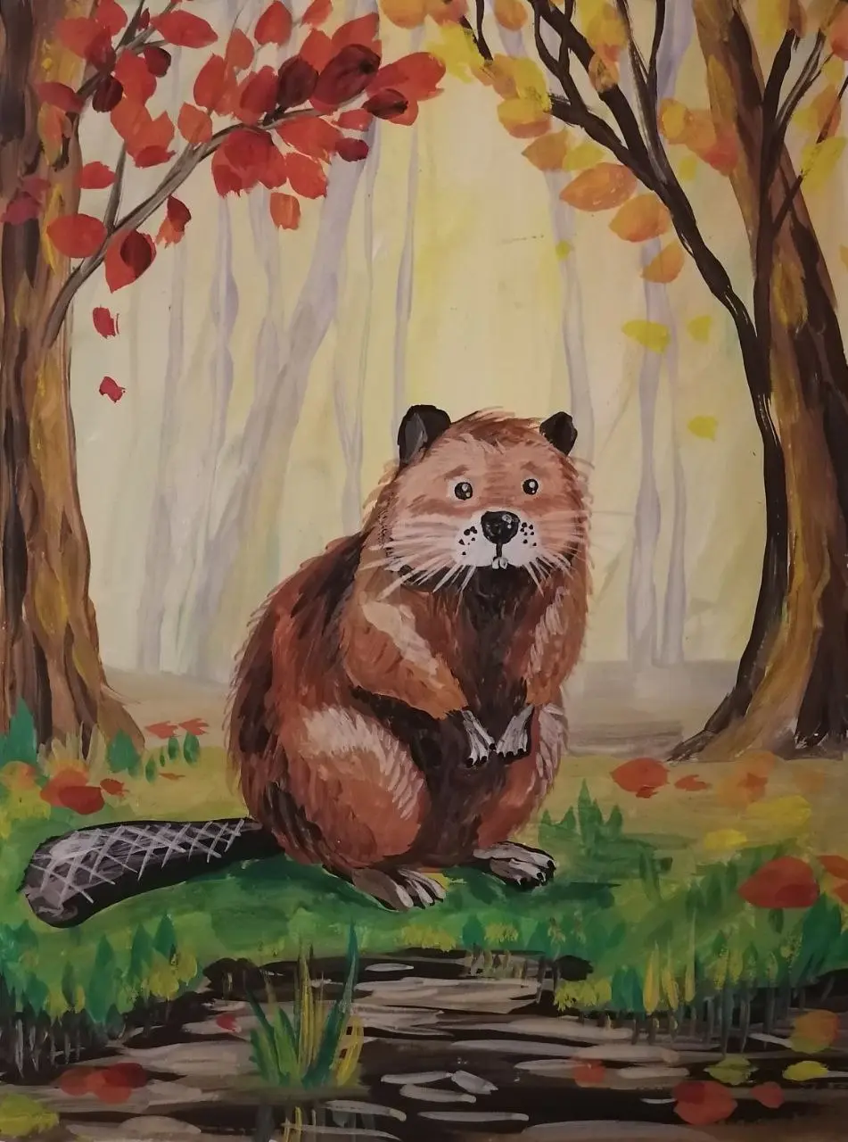 Удивительного бобра на фоне осеннего леса