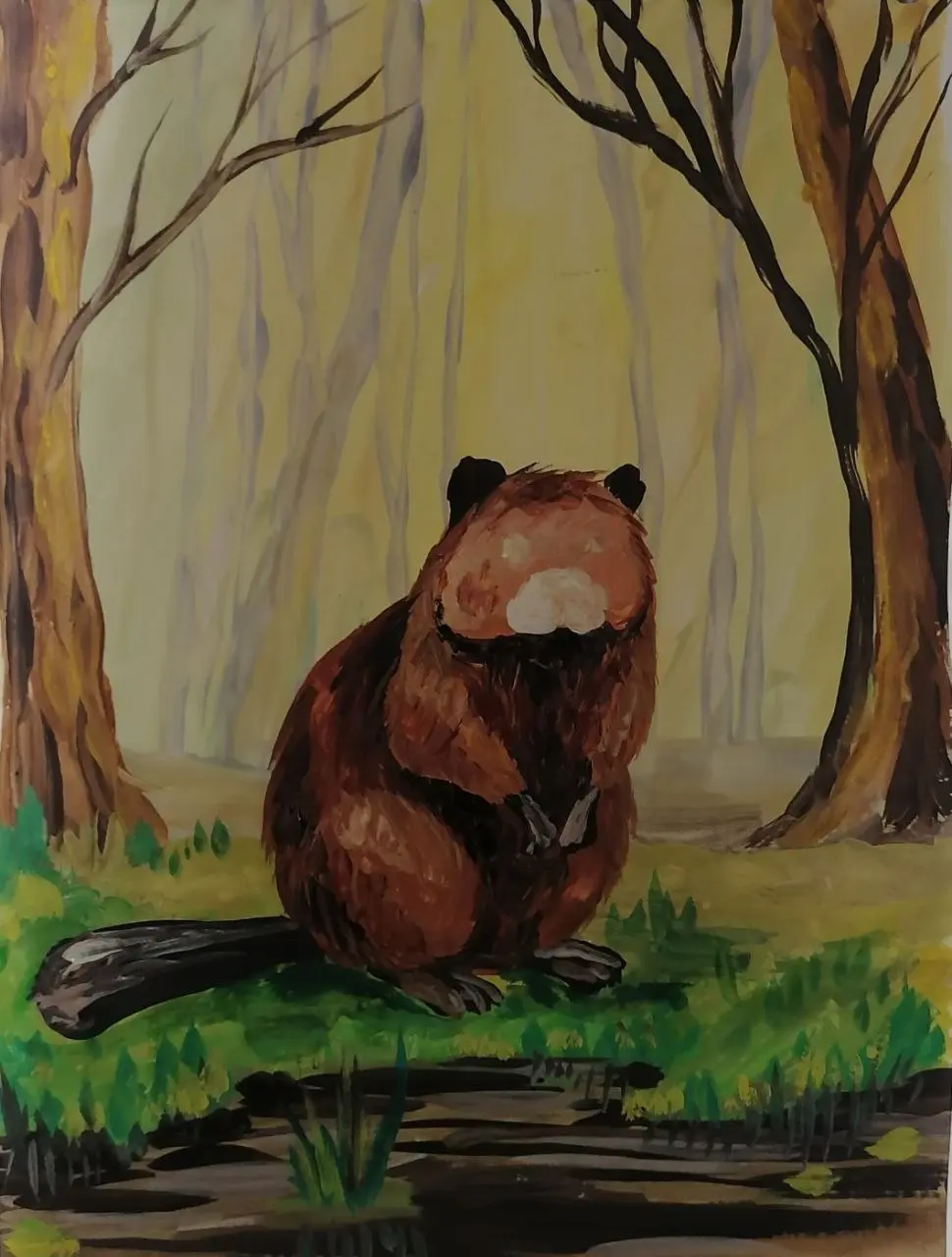 Удивительного бобра на фоне осеннего леса