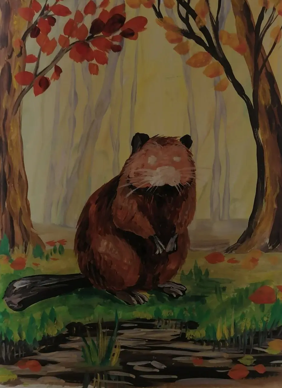 Удивительного бобра на фоне осеннего леса