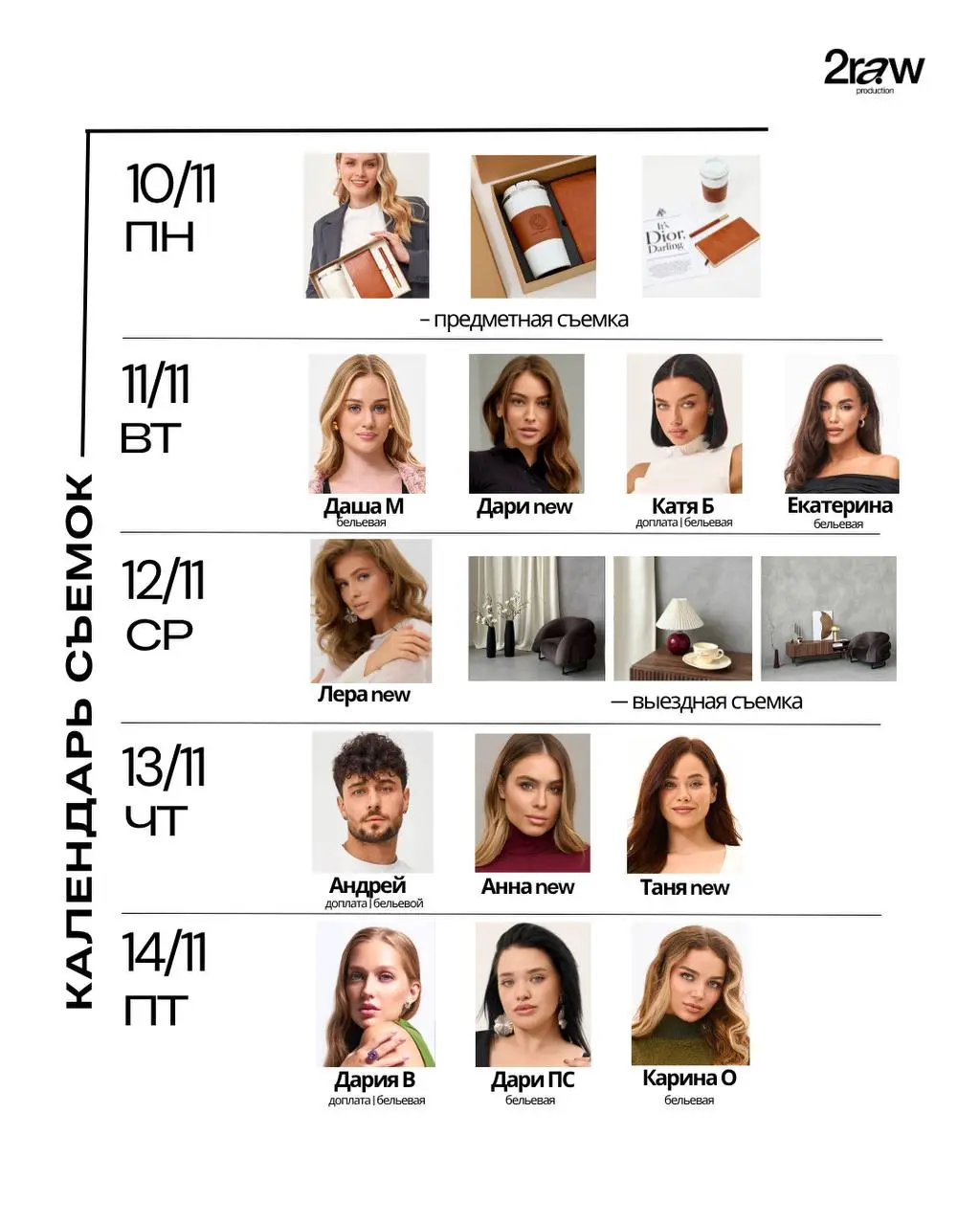 Расписание на следующую неделю