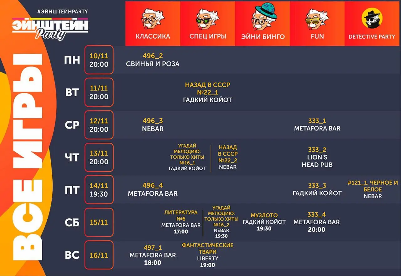 регулярная серия игр и мероприятий (неделя)