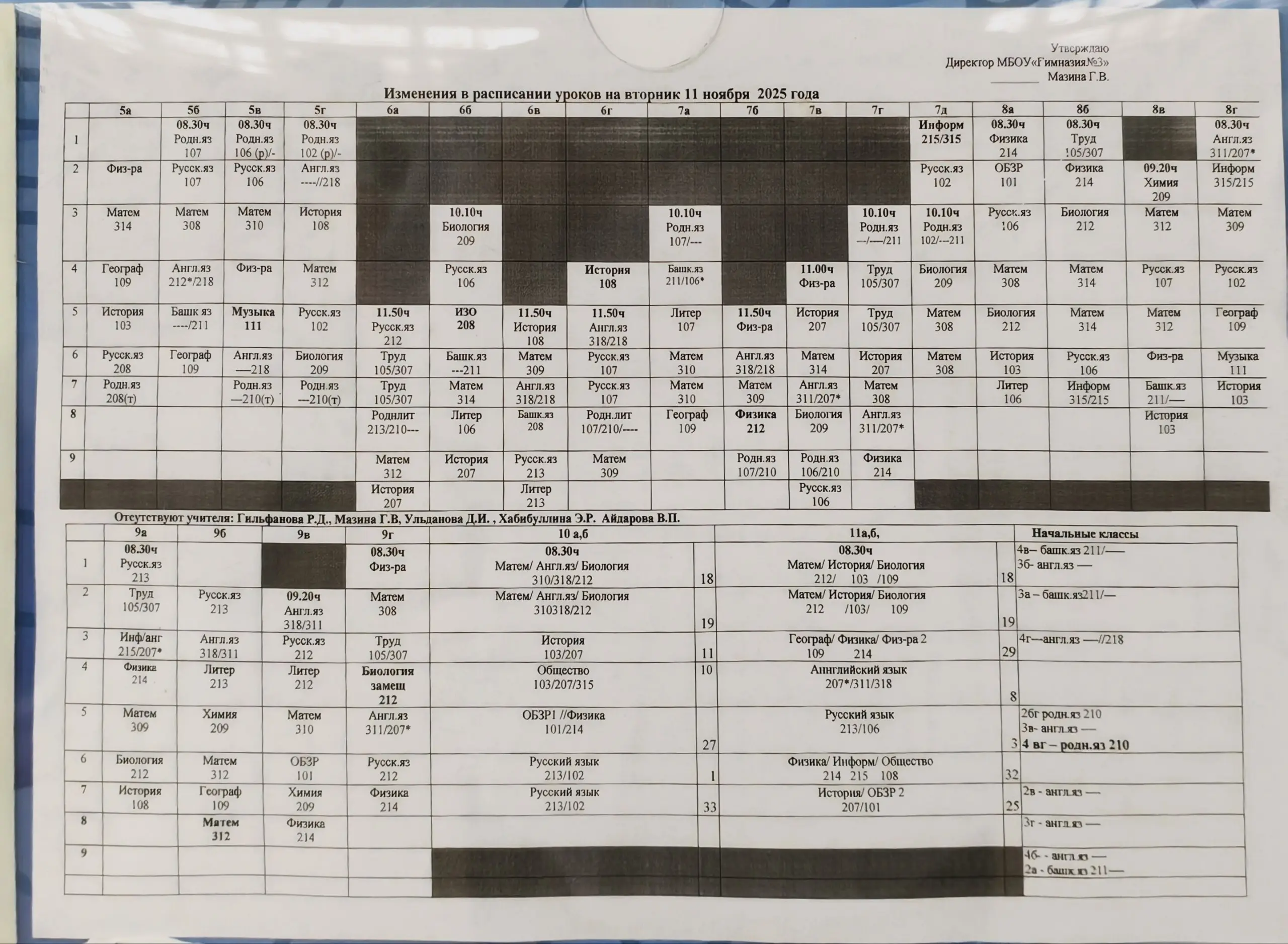 Расписание уроков на 11.11.2025