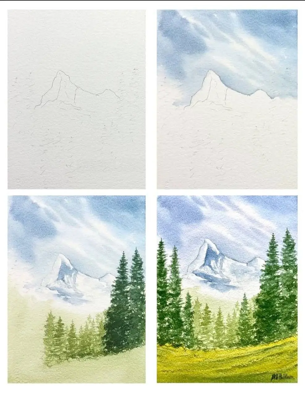 Рисуем горы акварелью