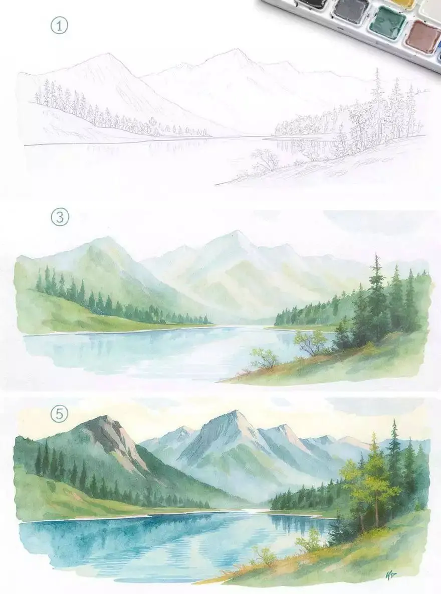 Рисуем горы акварелью