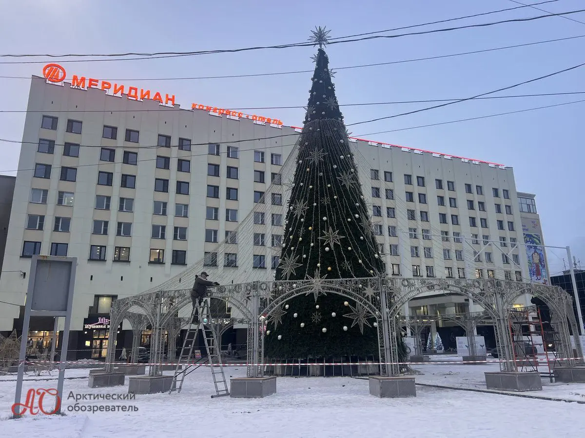 Установка и украшение главной городской ёлки на временно исполняющей обязанности площади города