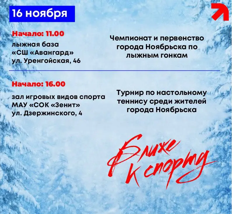 Юбилейная спортивная программа Ноябрьска 15-16 ноября