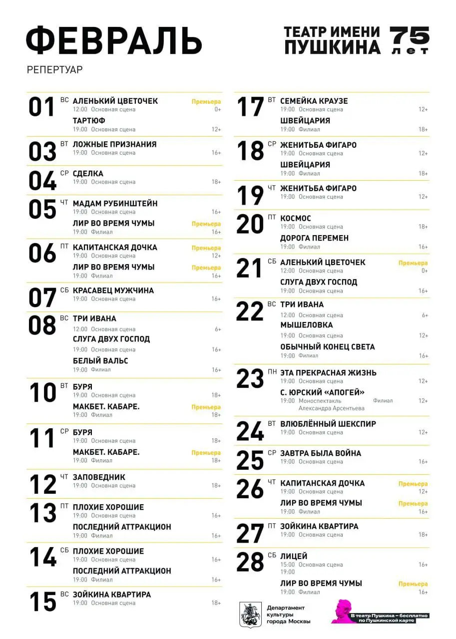 Премьеры, продажа билетов на февраль и открытия