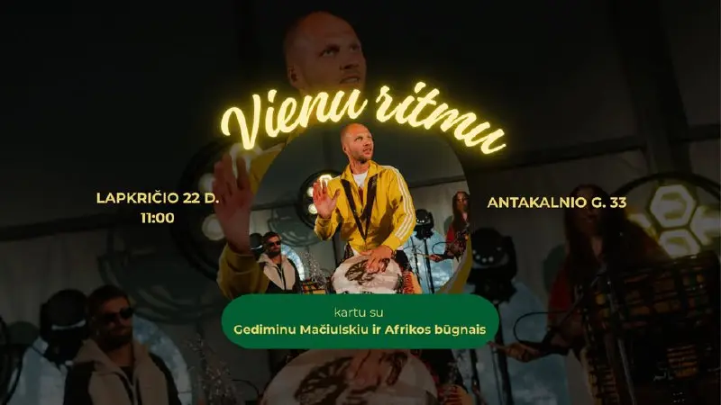 Музыкальное мероприятие с виртуозом барабанов Gediminас Мачюльскис и африканскими барабанами