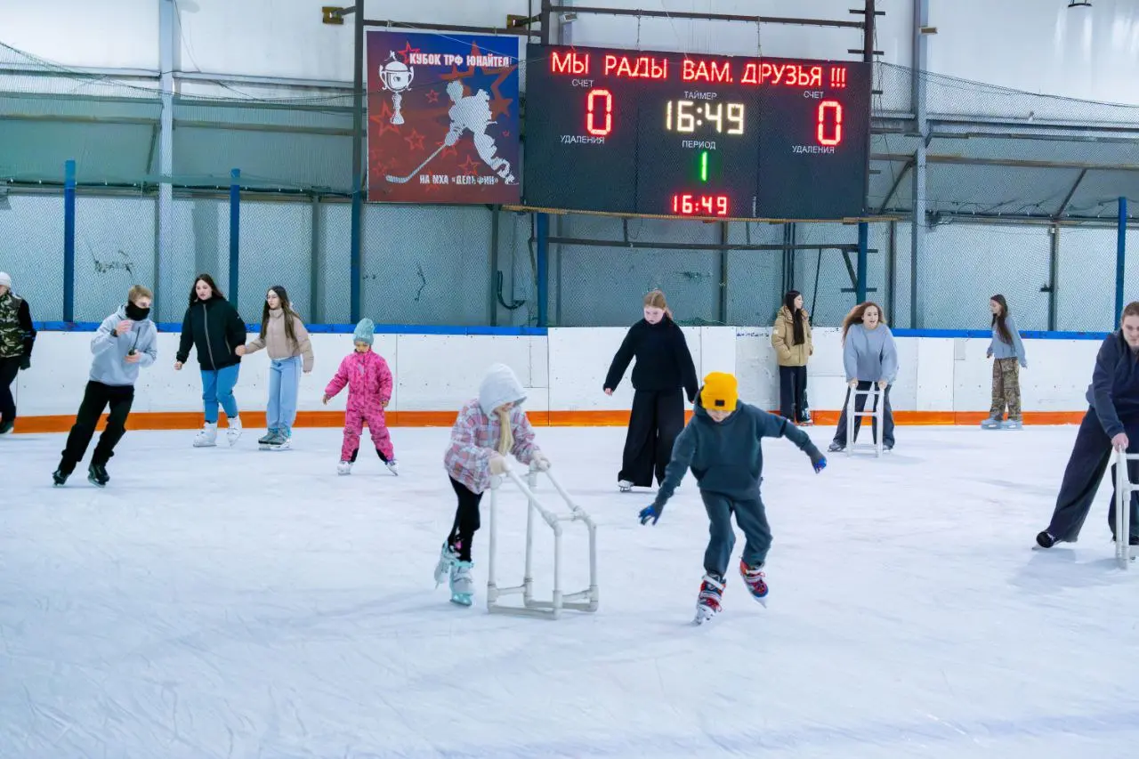 Массовые катания на льду на катке Дельфин