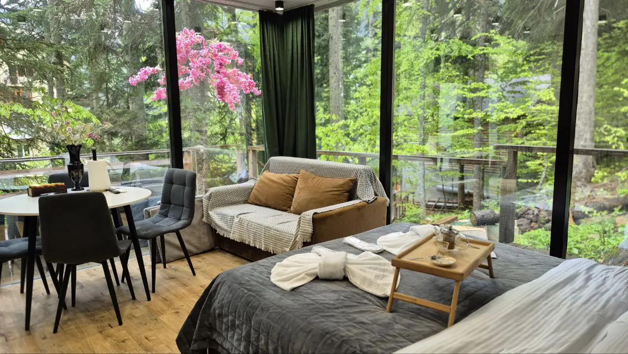 Ближайшие свободные даты в ЕДИНСТВЕННЫЙ СТЕКЛЯННЫЙ ДОМИК в Домбае в лесу