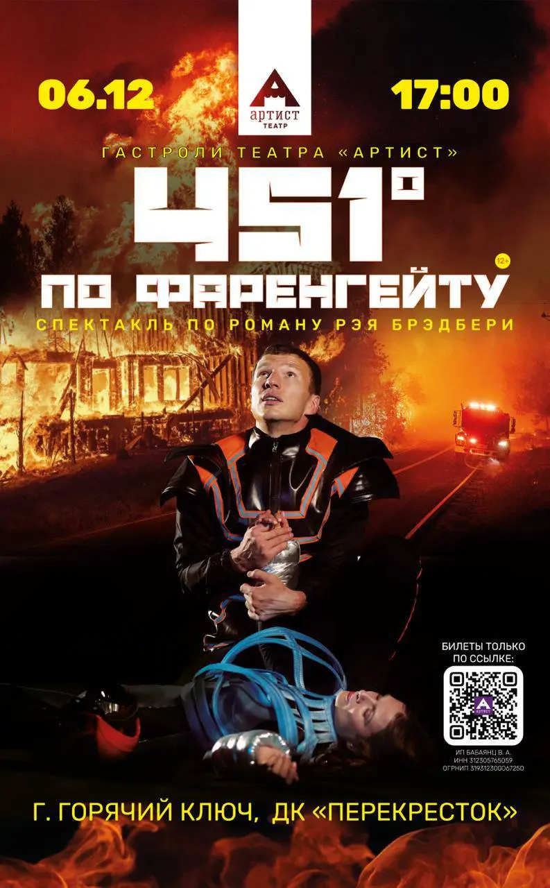 Театр Артист г. Краснодар представляет дерзкую адаптацию романа "451 градус по Фаренгейту"