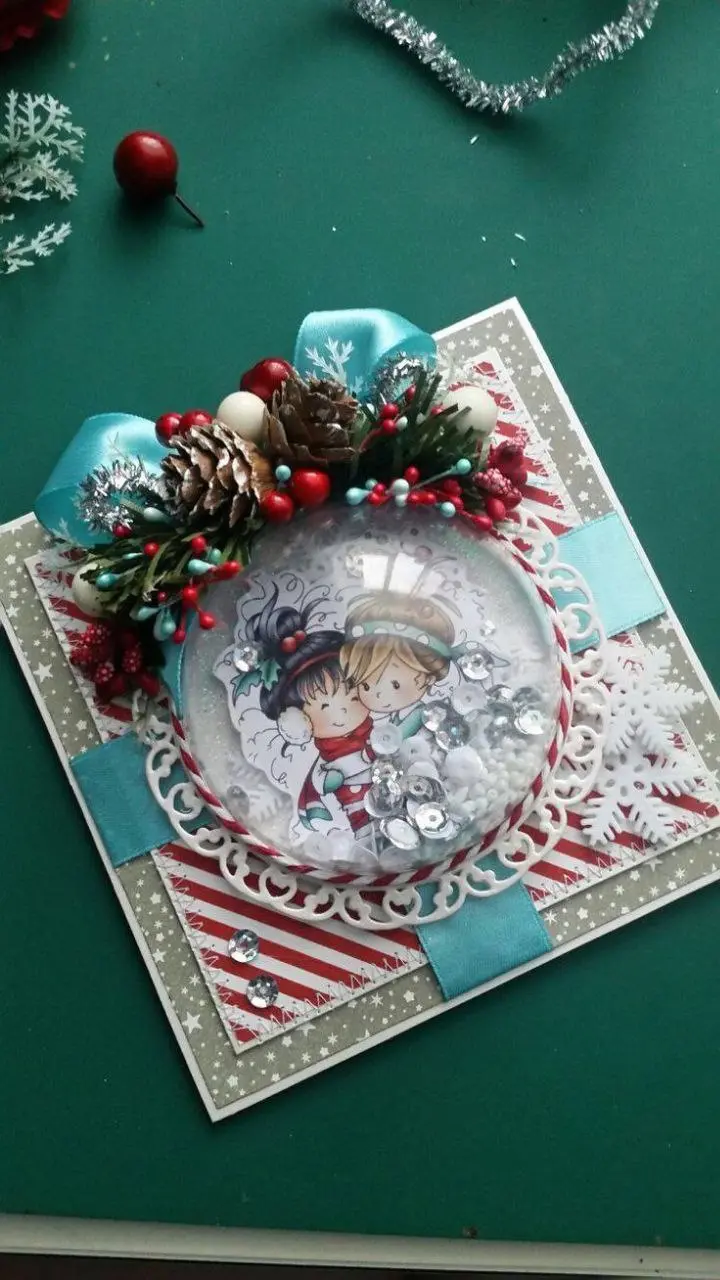 Волшебная новогодняя открытка в стиле скрапбукинг