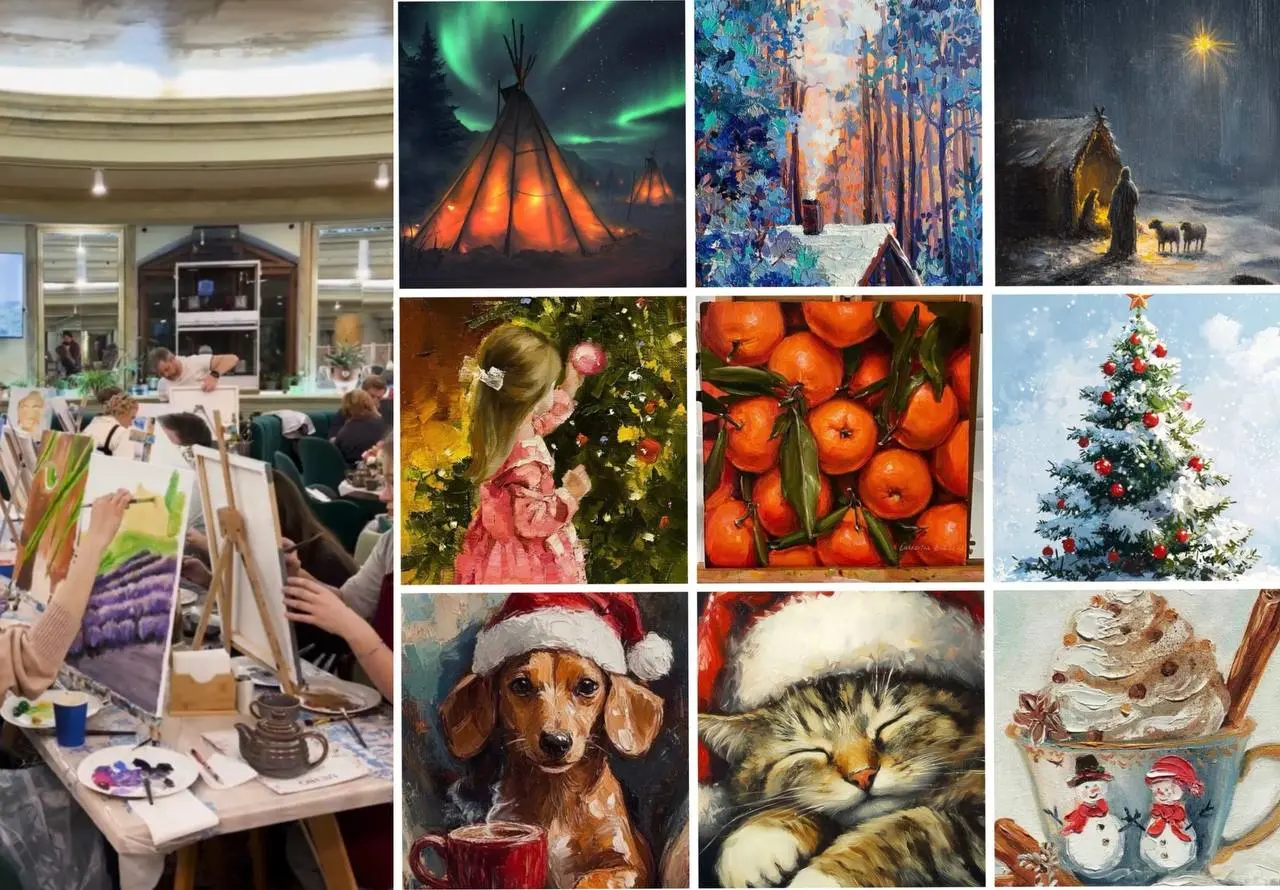 ЗИМА НА ХОЛСТЕ: Рисуем НОВОГОДНИЕ КАРТИНЫ