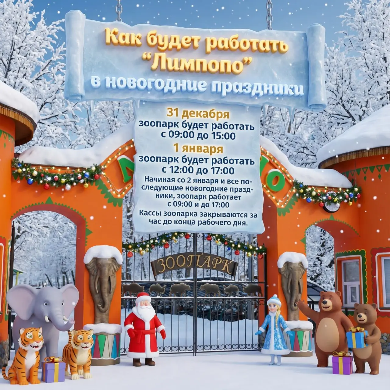 Работа зоопарка Лимпопо в новогодние праздники