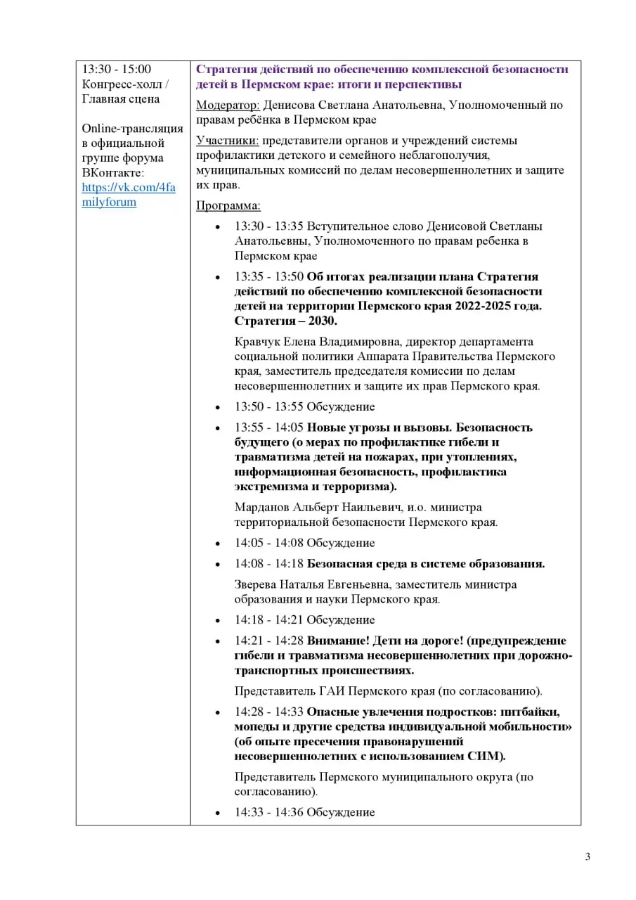 Полная программа Пермского краевого семейного форума