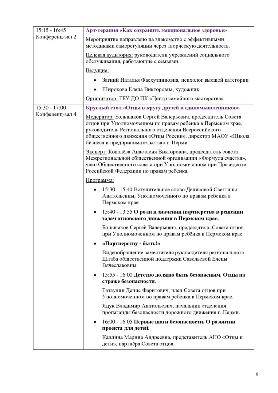 Полная программа Пермского краевого семейного форума