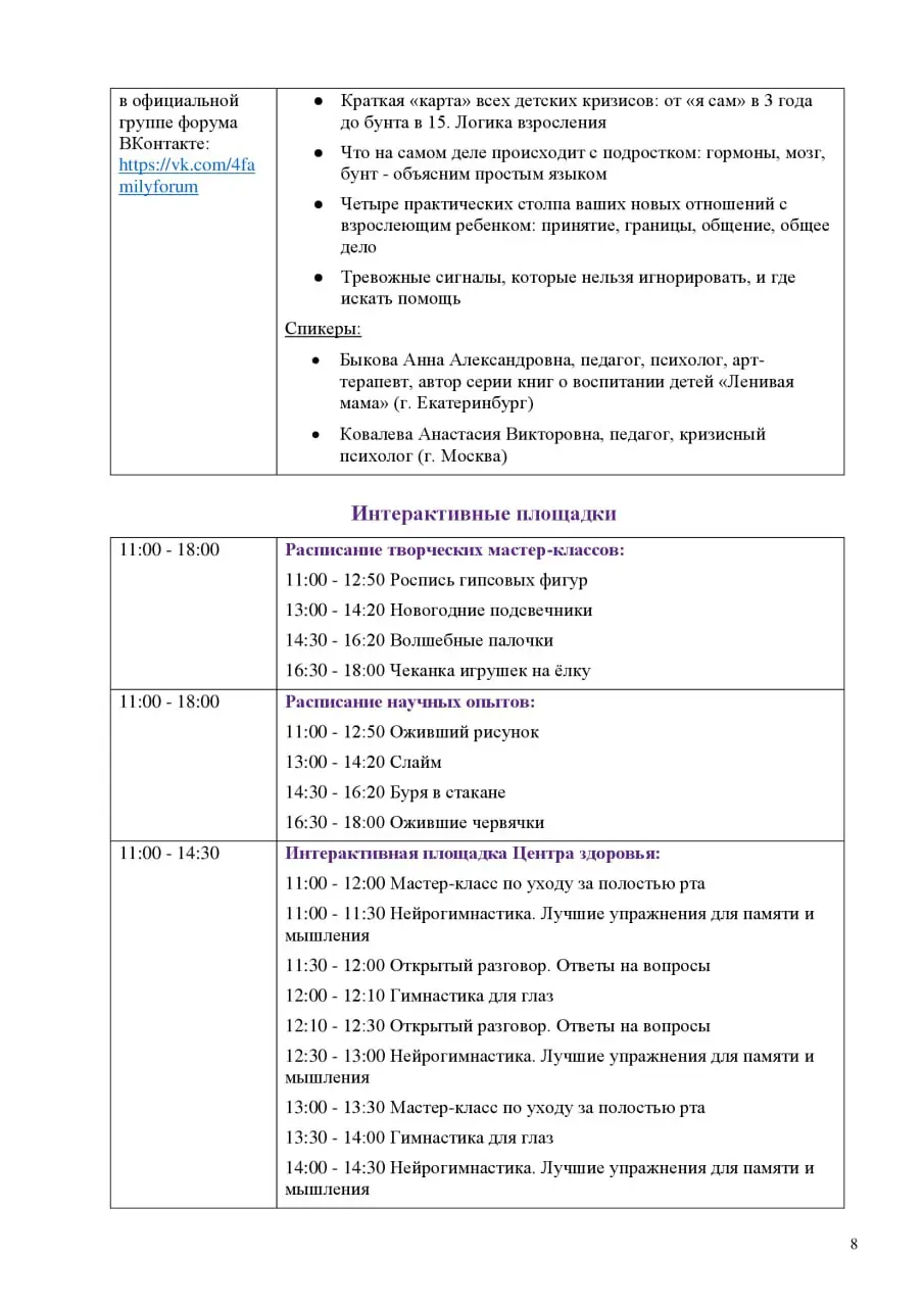 Полная программа Пермского краевого семейного форума