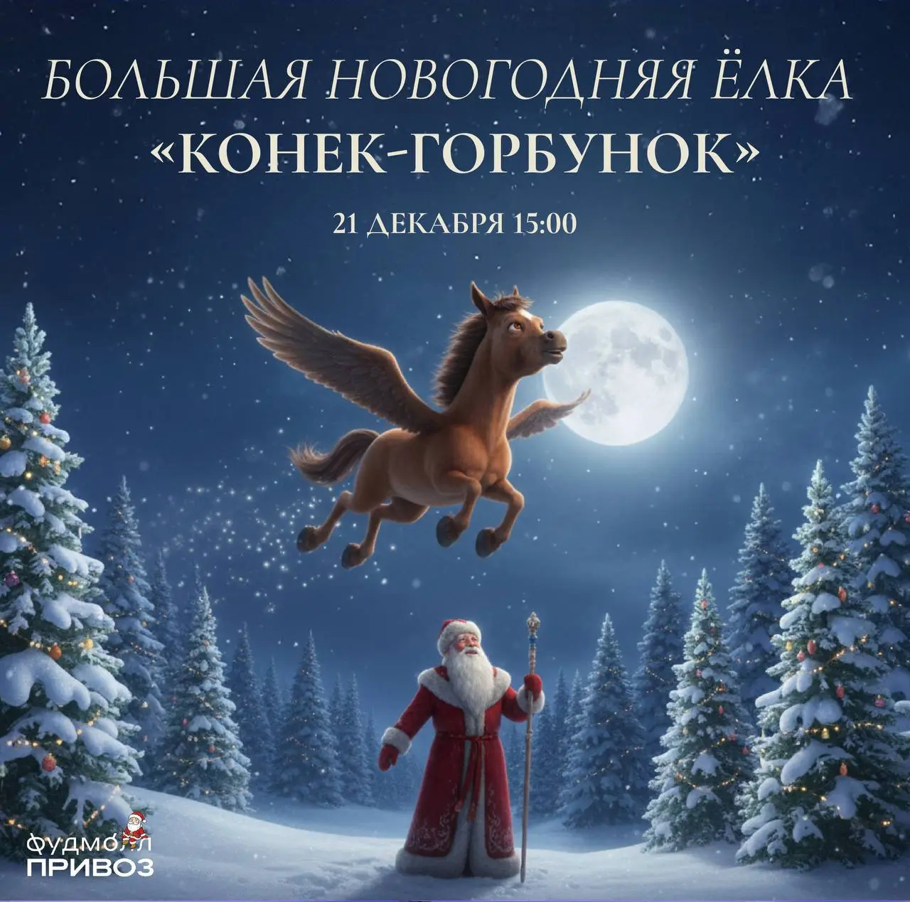 Новогодняя ёлка и спектакль Конек-Горбунок для детей