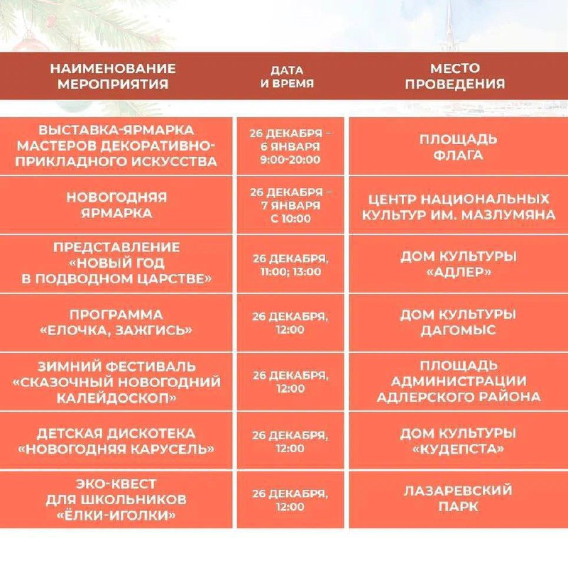 Подборка праздничных мероприятий