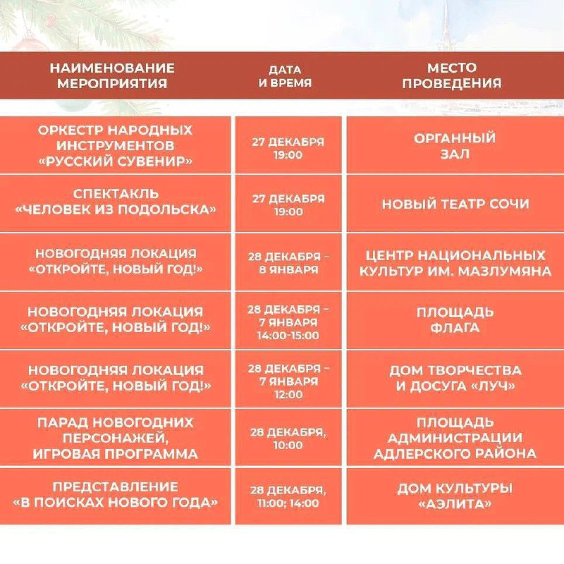 Подборка праздничных мероприятий