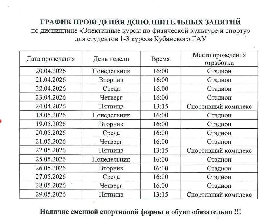 Дополнительные занятия по физкультуре и спорту