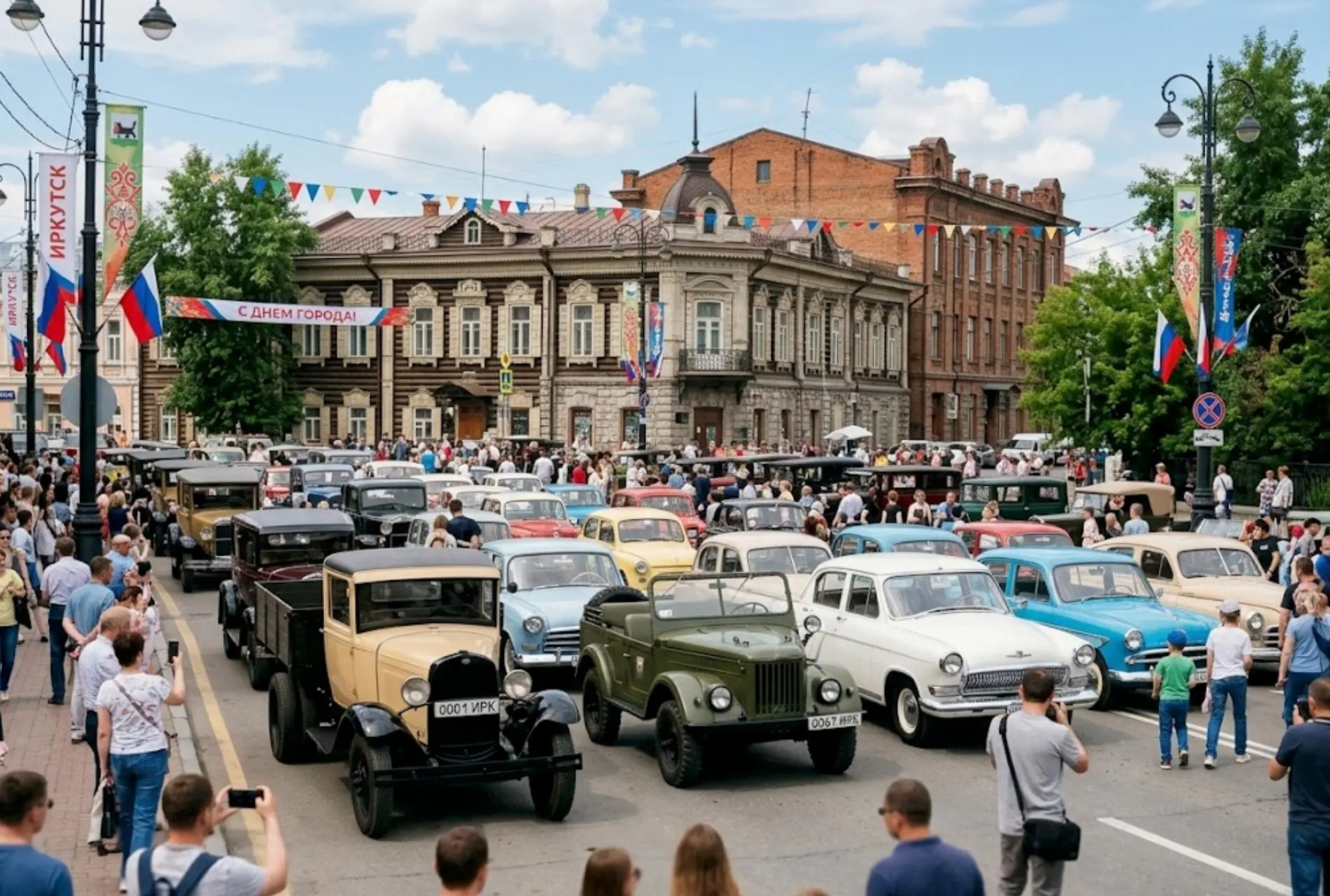 Парад ретроавтомобилей в Иркутске
