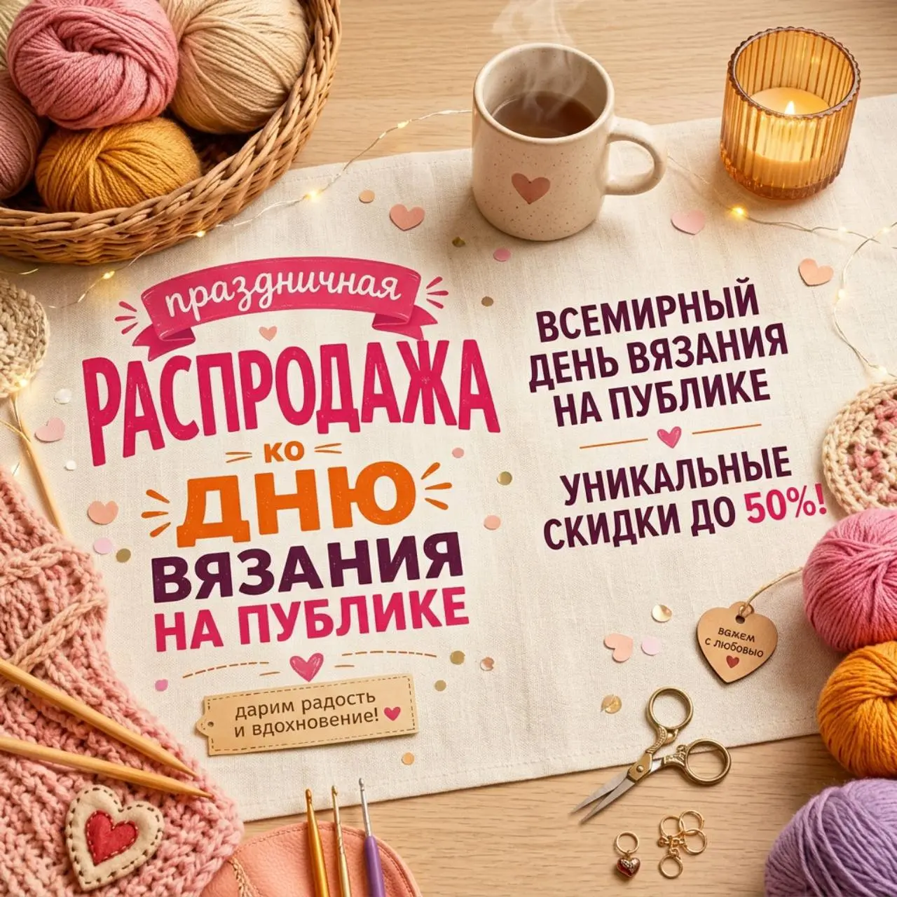 Праздничная распродажа ко Всемирному Дню вязания на публике