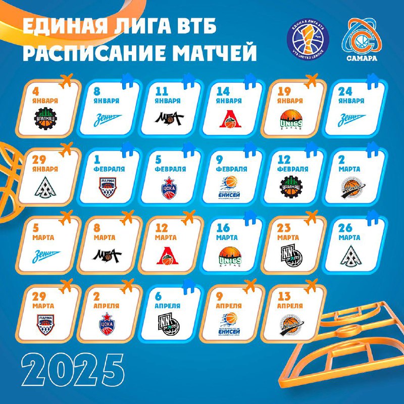 Календарь матчей Самары в регулярном чемпионате Единой Лиги ВТБ на 2025 год
