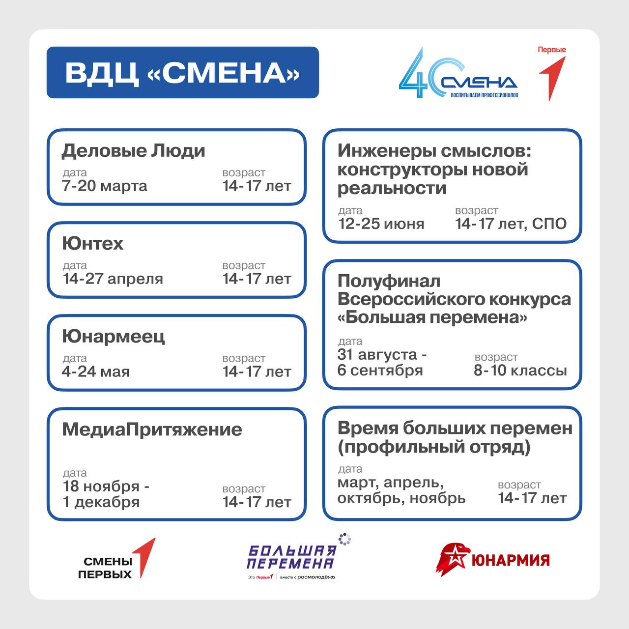 Смены Первых в федеральных детских центрах