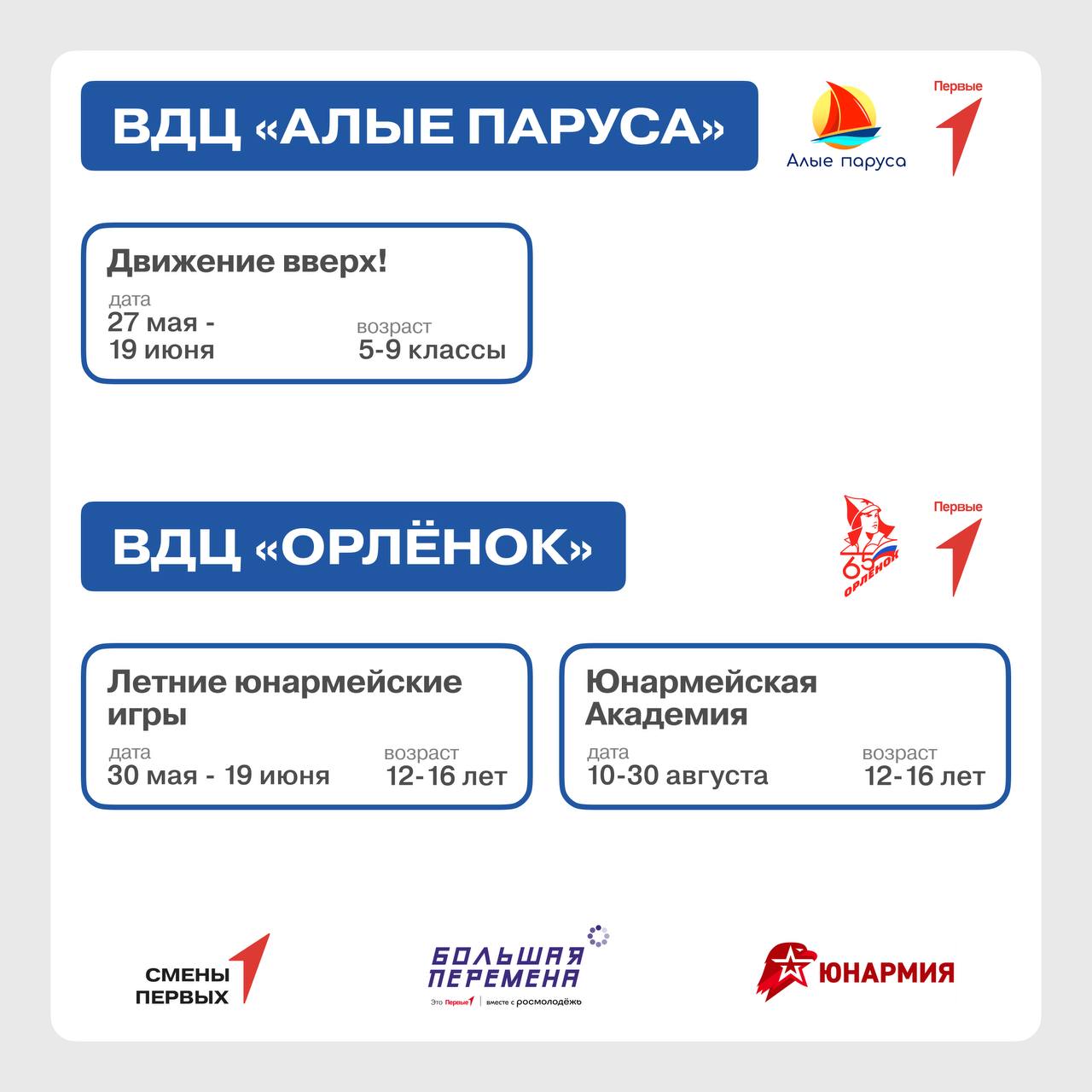 Смены Первых в федеральных детских центрах
